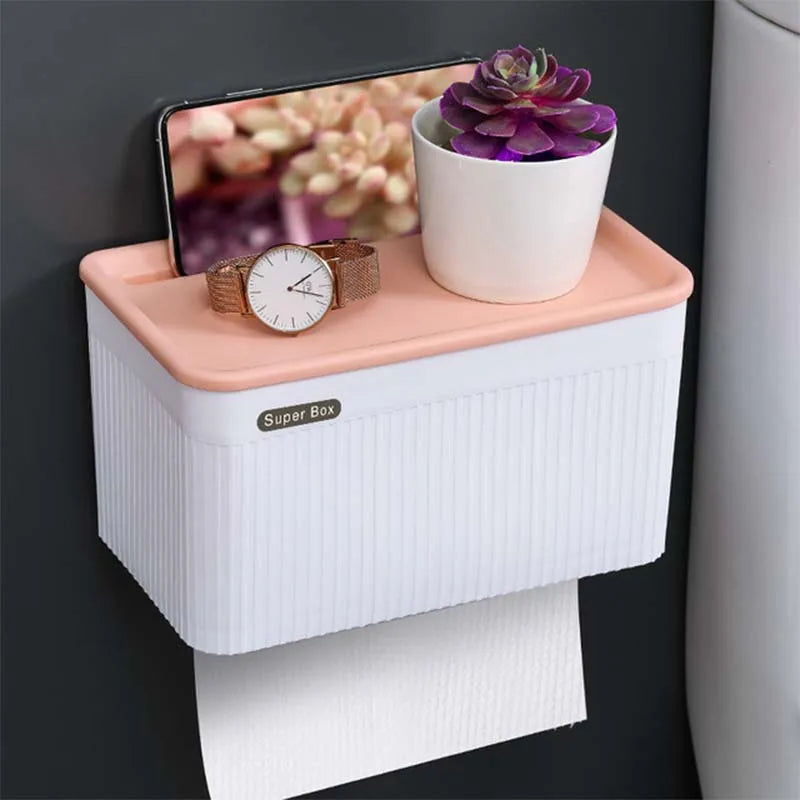 Wall-Mounted Waterproof Toilet Paper Holder with Storage Tray
